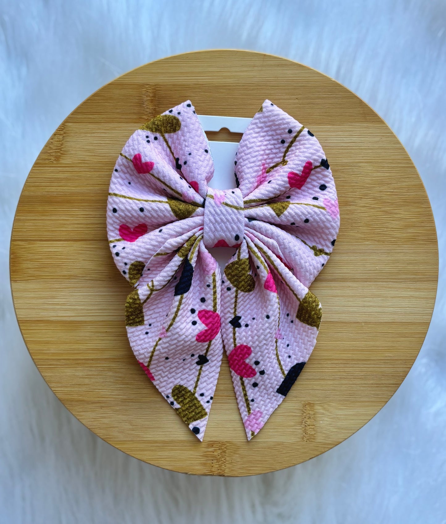 Pink Heart Bow Clip – Handmade Hair Bow