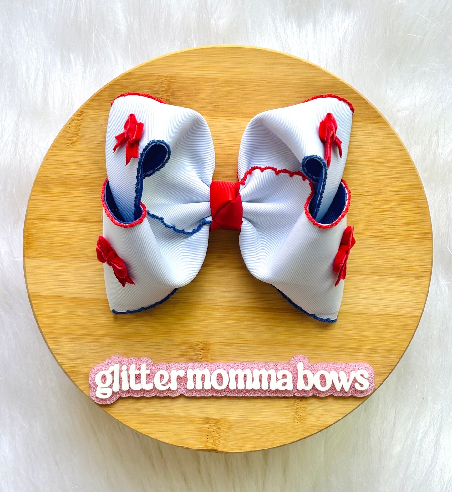 Red, White, and Blue Moonstitch Double Layer 6" Hair Bow - Patriotic Boutique Bow