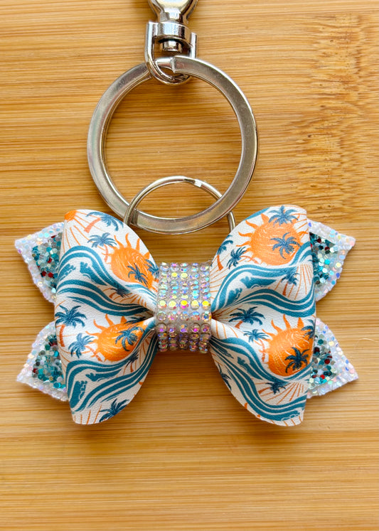3” Coastal Palm Print Bow Keychain | Summer Accessory