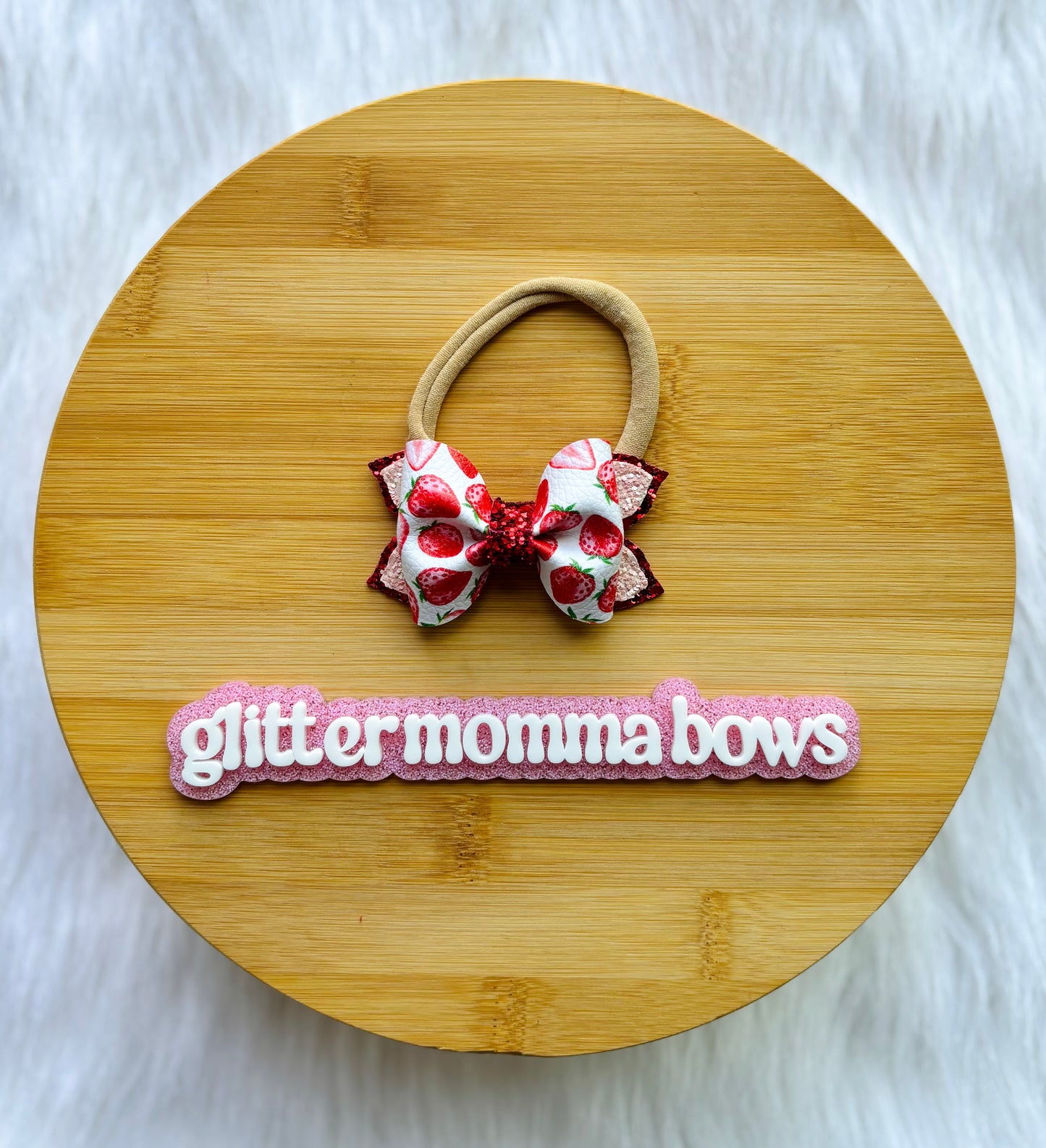 Strawberry Baby Headband – 3” Boutique Bow on Soft Nylon Headband | Newborn Baby Girl Hair Bow