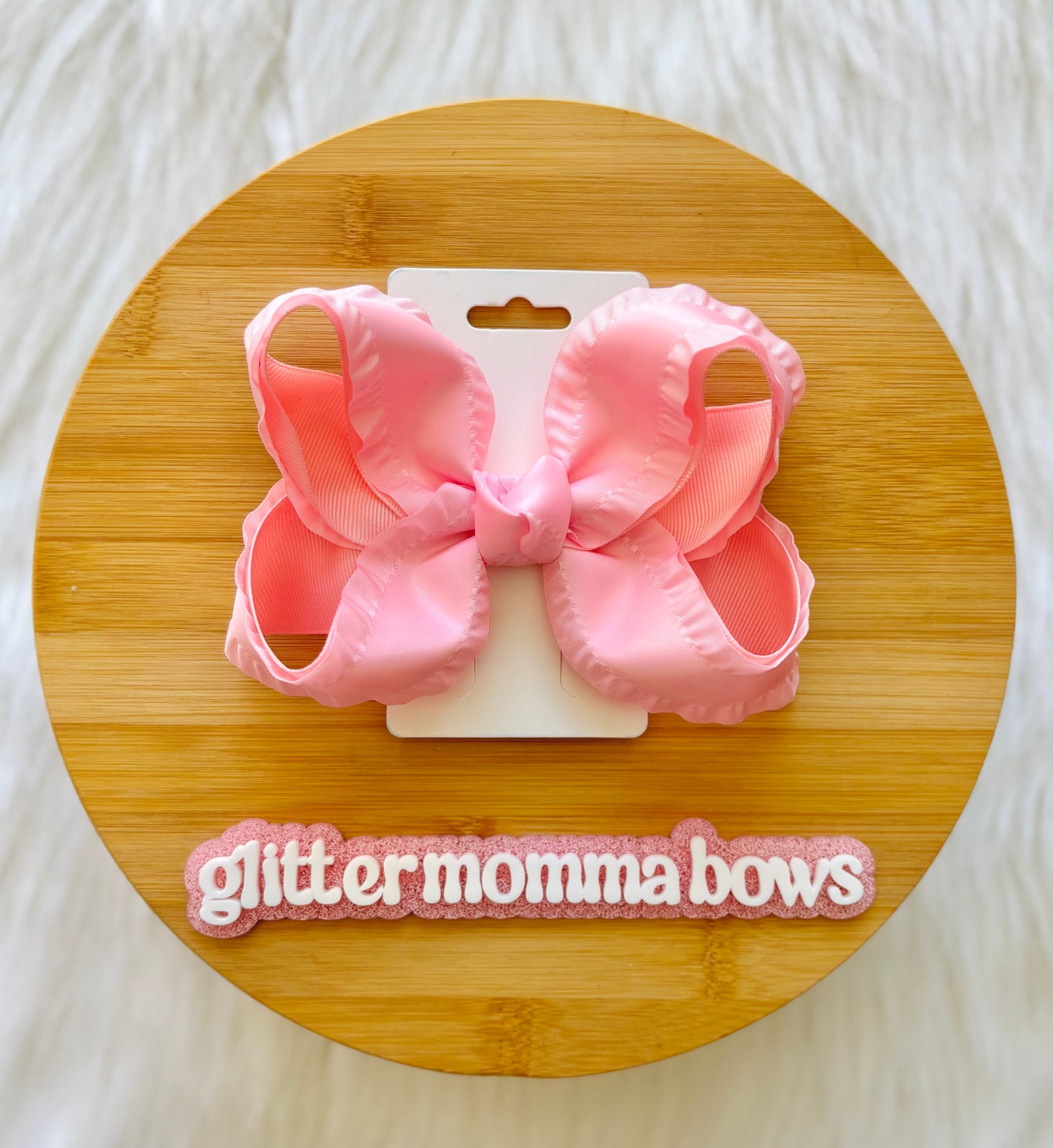 6” Pink Boutique Hair Bow on Clip | Large Girls Hair Bow | Layered Ruffle Boutique Bow