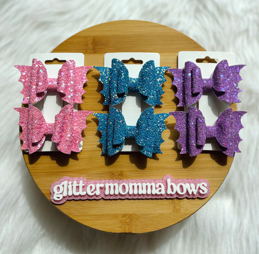 3” Glitter Bat Piggy Bows – Halloween Hair Bows Blue