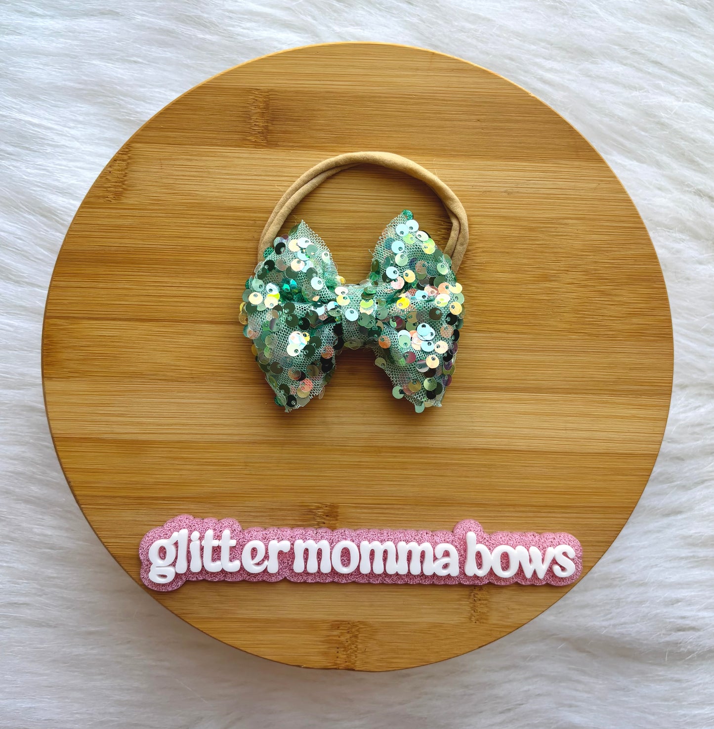 Sparkling Mint Sequin Baby Bow – 3” Nylon Headband