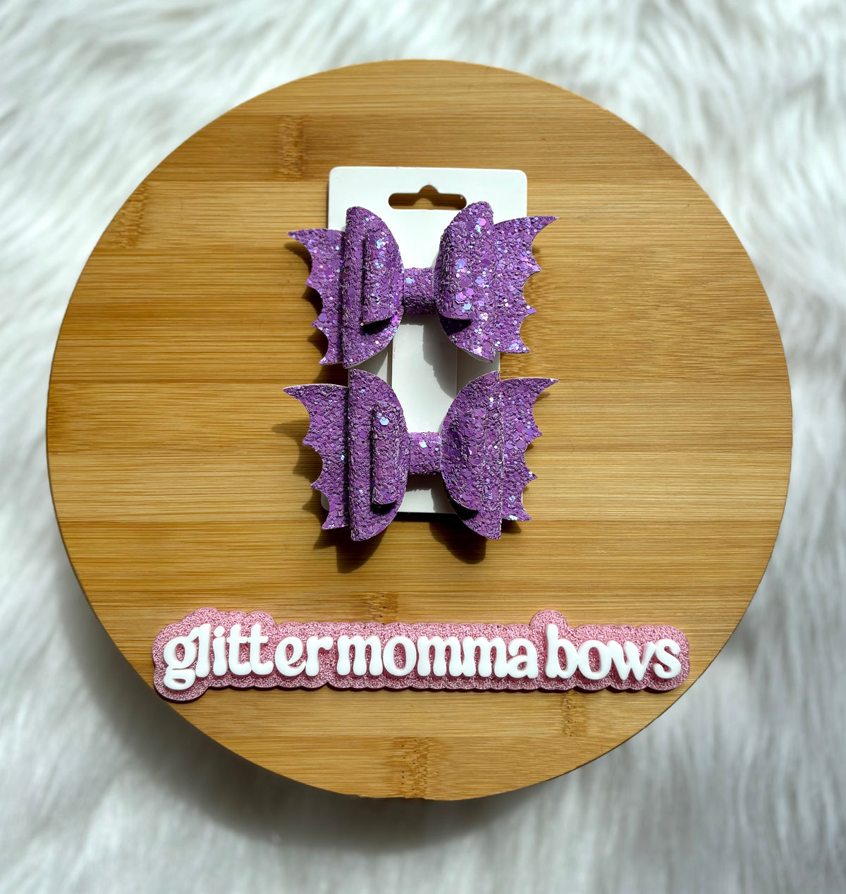 3” Glitter Bat Piggy Bows – Halloween Hair Bows Violet