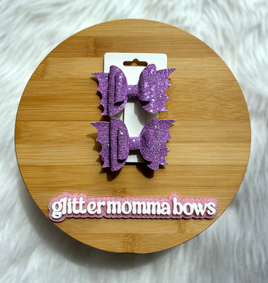3” Glitter Bat Piggy Bows – Halloween Hair Bows Violet