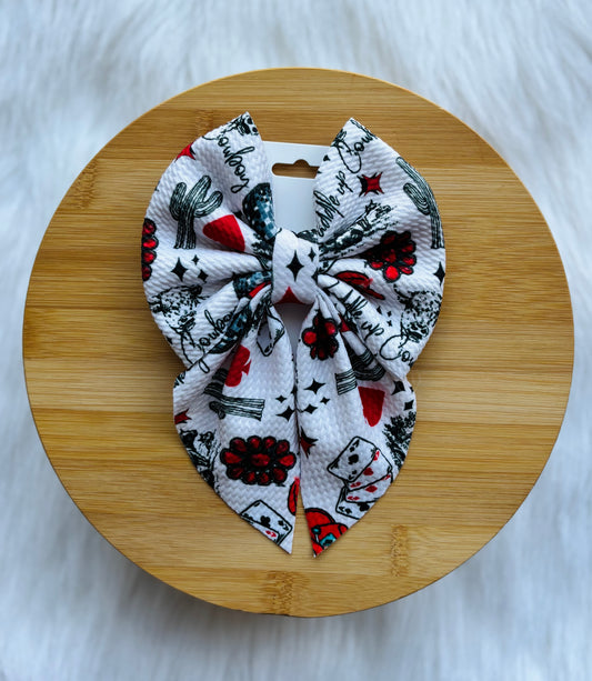 Western Tattoo Sailor Hair Bow | Cowgirl Print Bow on Clip | Rustic Western Baby & Toddler Bow