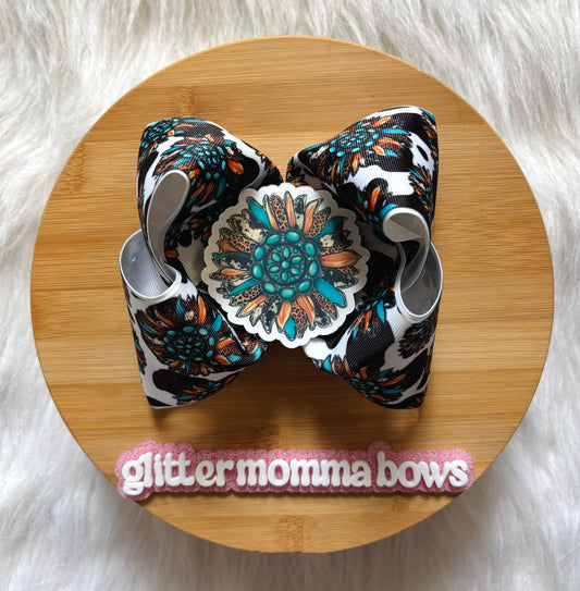 Turquoise Sunflower Boutique Hair Bow | Western Girls Hair Bow