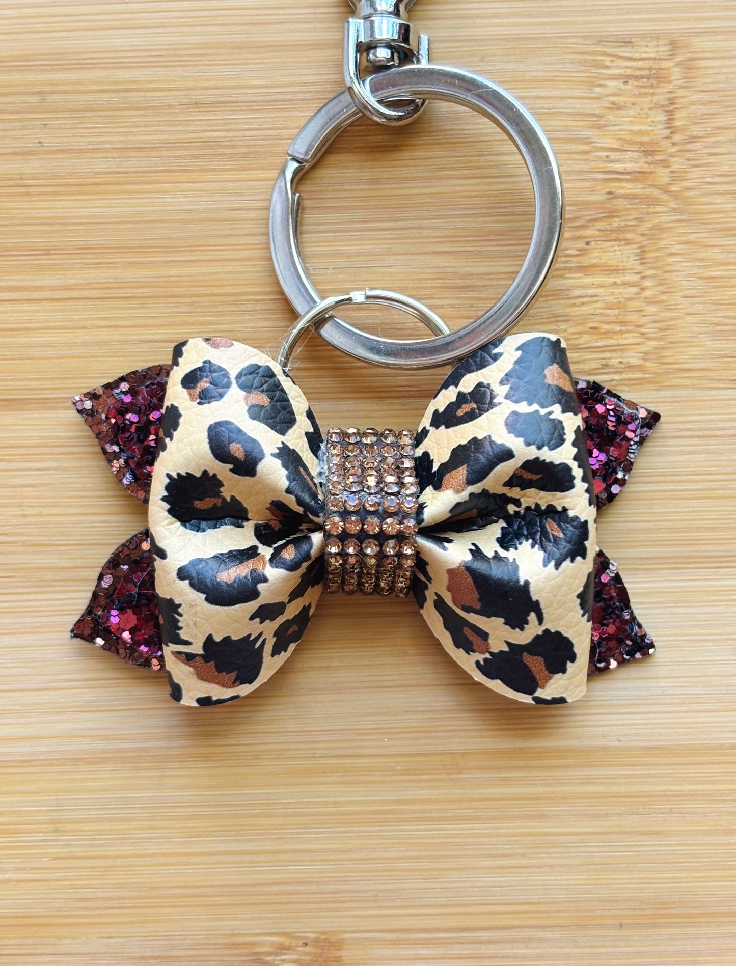 Leopard Print 3" Handmade Bow Keychain