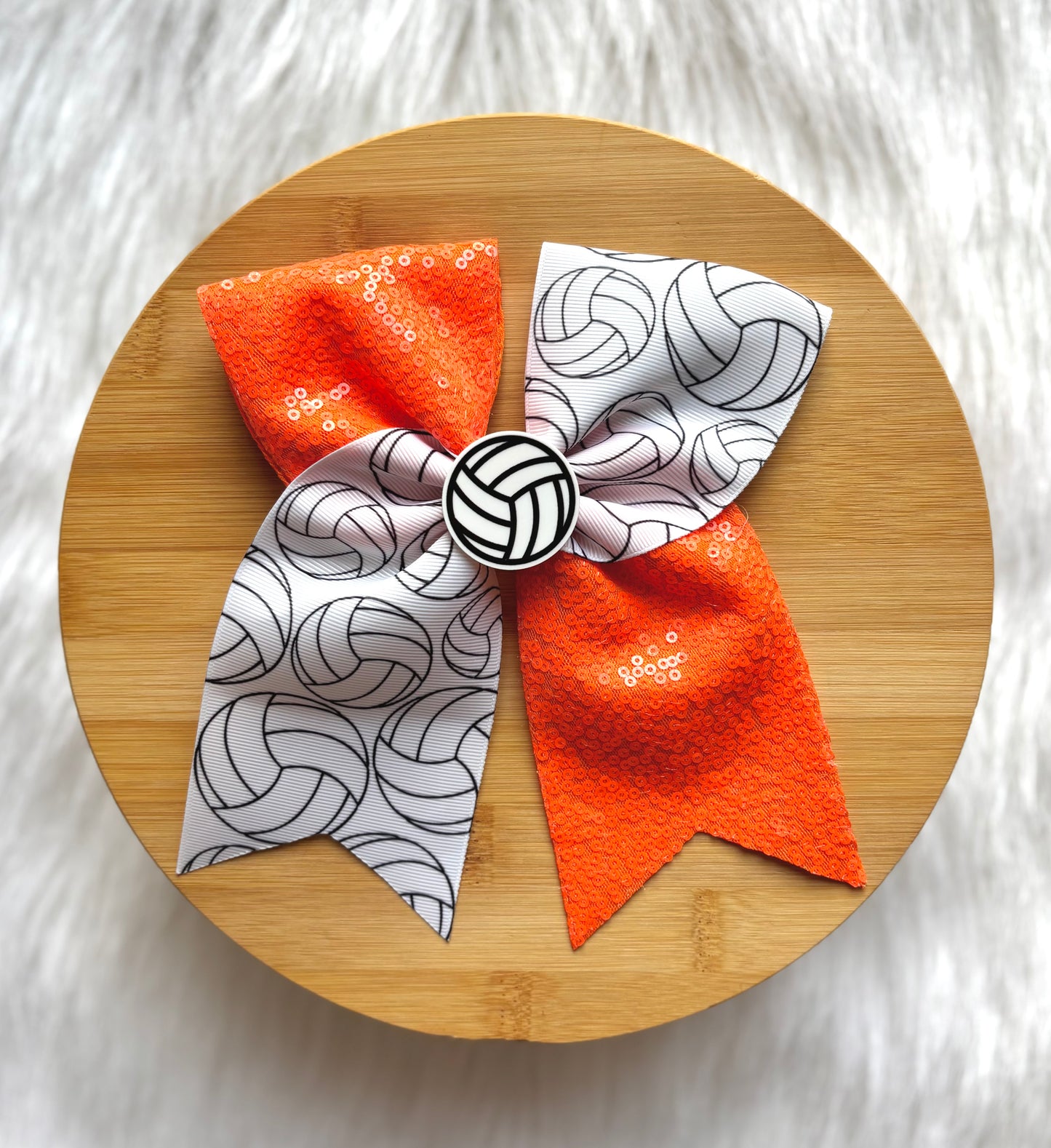 Volleyball Hair Bow on Clip – Orange Sequin Cheer Bow – Sports Hair Accessory for Girls, Team Spirit Bow, Game Day Hair Bow