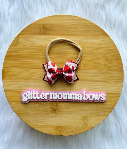 Strawberry Baby Headband – 3” Boutique Bow on Nylon Headband | Baby Girl Hair Bow