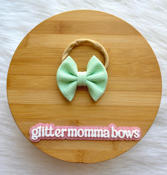 Mint Green Bullet Fabric Baby Bow – 3” Headband