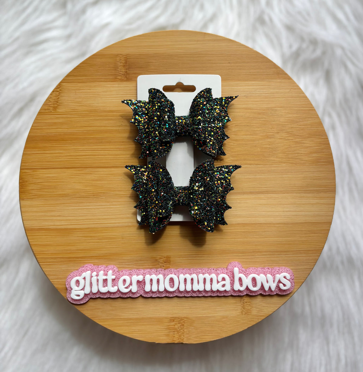 3” Glitter Bat Piggy Bows – Halloween Hair Bows Iridescent