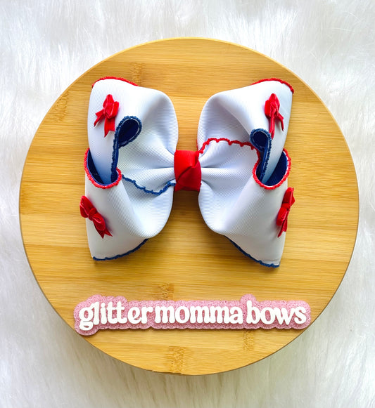 Red, White, and Blue Moonstitch Double Layer 6" Hair Bow - Patriotic Boutique Bow