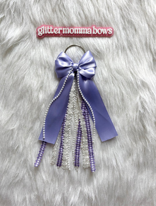 11” Lavender Glam Bag Bow | Satin, Lace & Pearl Backpack Bow