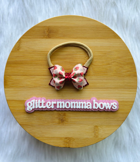 Strawberry Baby Headband – 3” Boutique Bow on Soft Nylon Headband | Baby Girl Hair Bow