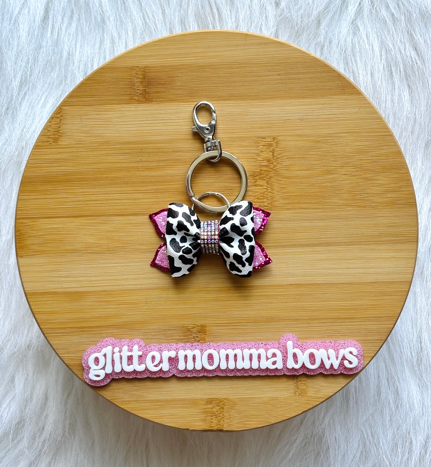 Mini Cow Print Bow Keychain | Cute Purse & Backpack Charm