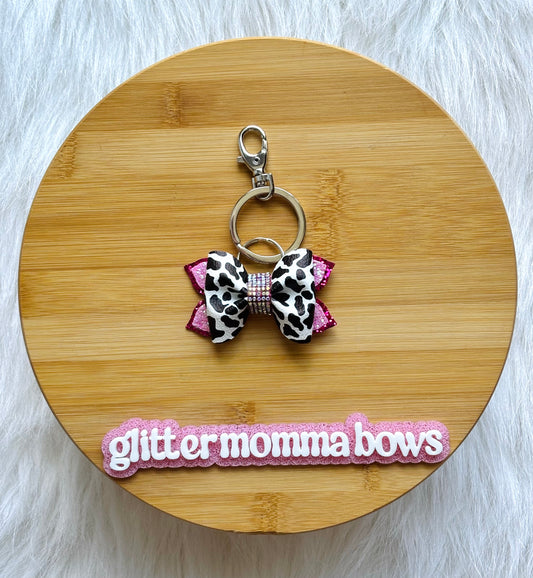 Mini Cow Print Bow Keychain | Cute Purse & Backpack Charm