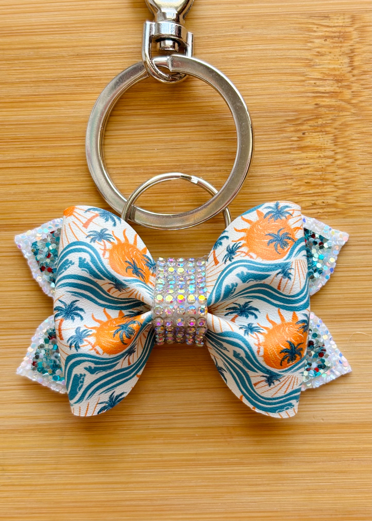 3” Coastal Palm Print Bow Keychain | Summer Accessory