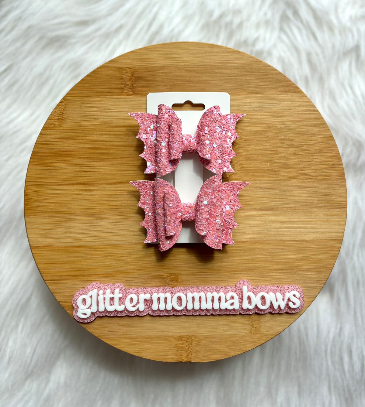 3” Glitter Bat Piggy Bows – Halloween Hair Bows Pink