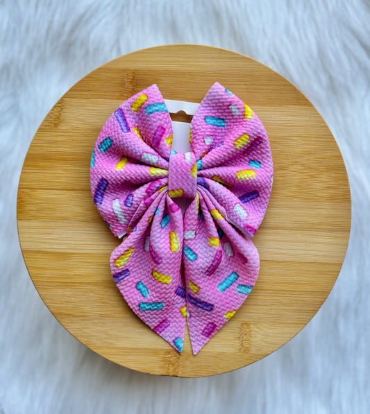 Pink Sprinkles Oversized Sailor Bow on Clip | Handcrafted Birthday & Ice Cream Party Hair Accessory | Textured Bullet Fabric Bow for Girls