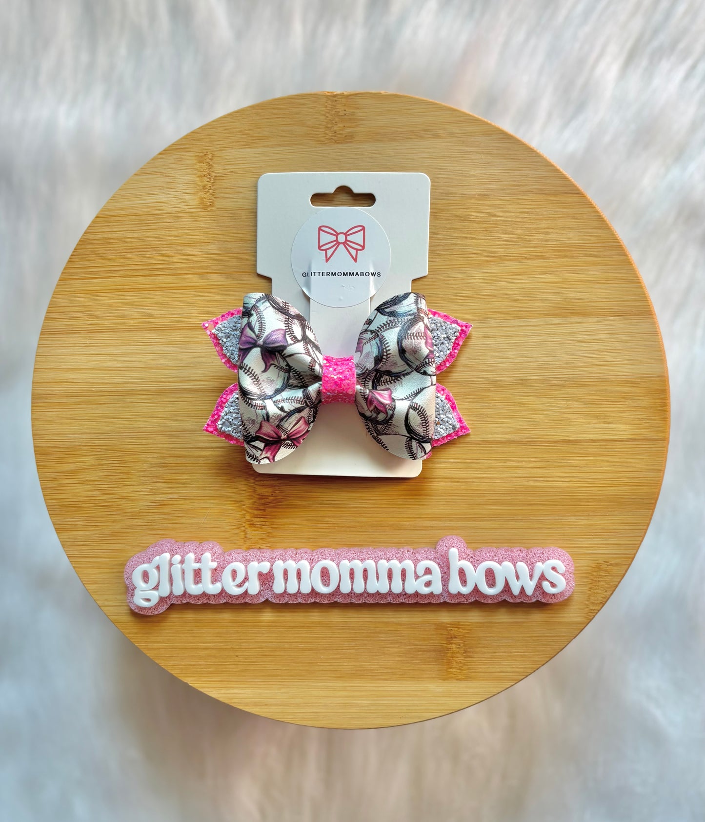 Pink baseball 4” bow