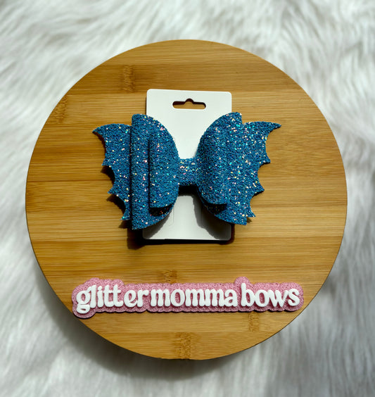 6” Blue Glitter Bat Bow – Halloween Hair Bow