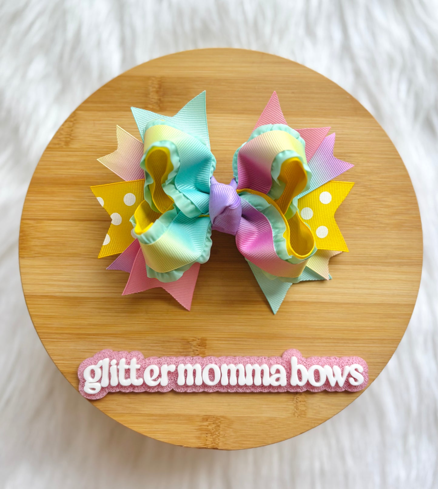 Pastel Rainbow Boutique Bow on Clip – 6” 🎀🌈