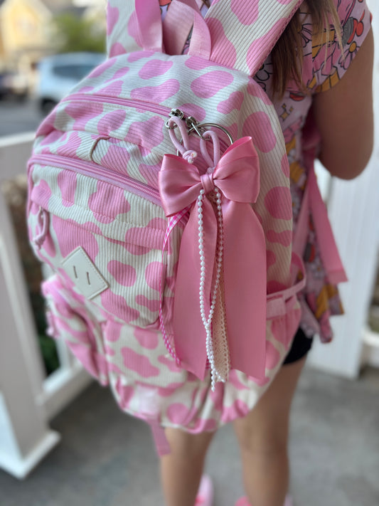 11” Baby Blue Glam Bag Bow | Satin, Lace & Pearl Backpack Bow