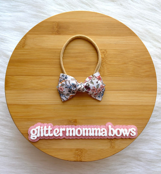 Vintage Floral Boutique Bow Headband | 3” Baby Headband Nylon Bow