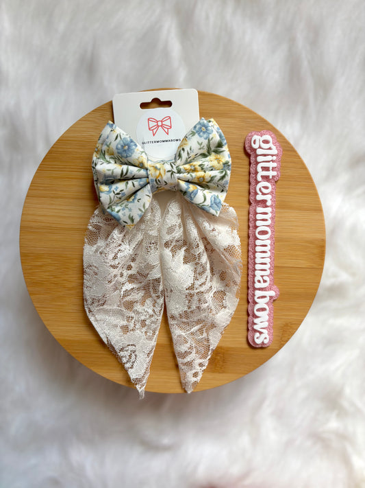 Blue/Yellow Floral Coquette Bow