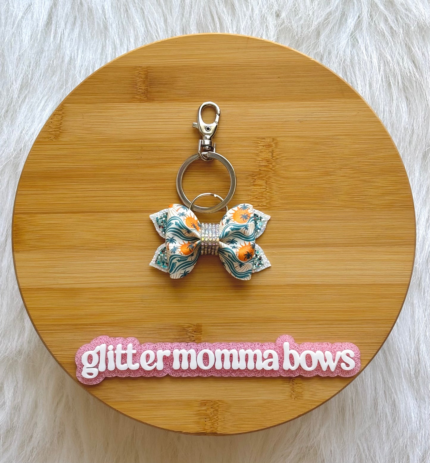 3” Coastal Palm Print Bow Keychain | Summer Accessory