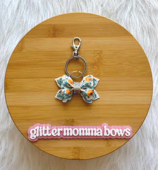 3” Coastal Palm Print Bow Keychain | Summer Accessory