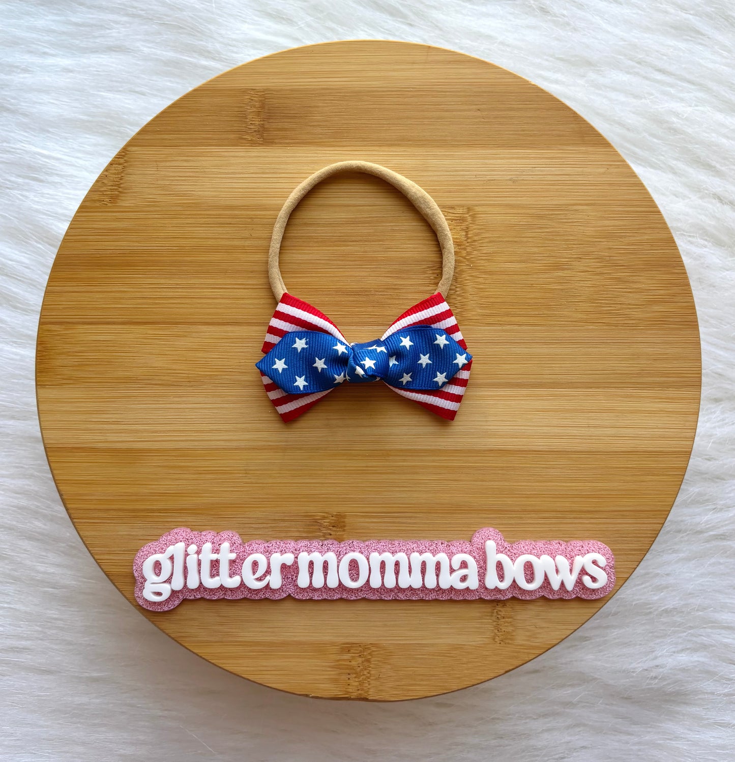 Patriotic Stars & Stripes Nylon Headband Bow| Baby Headband