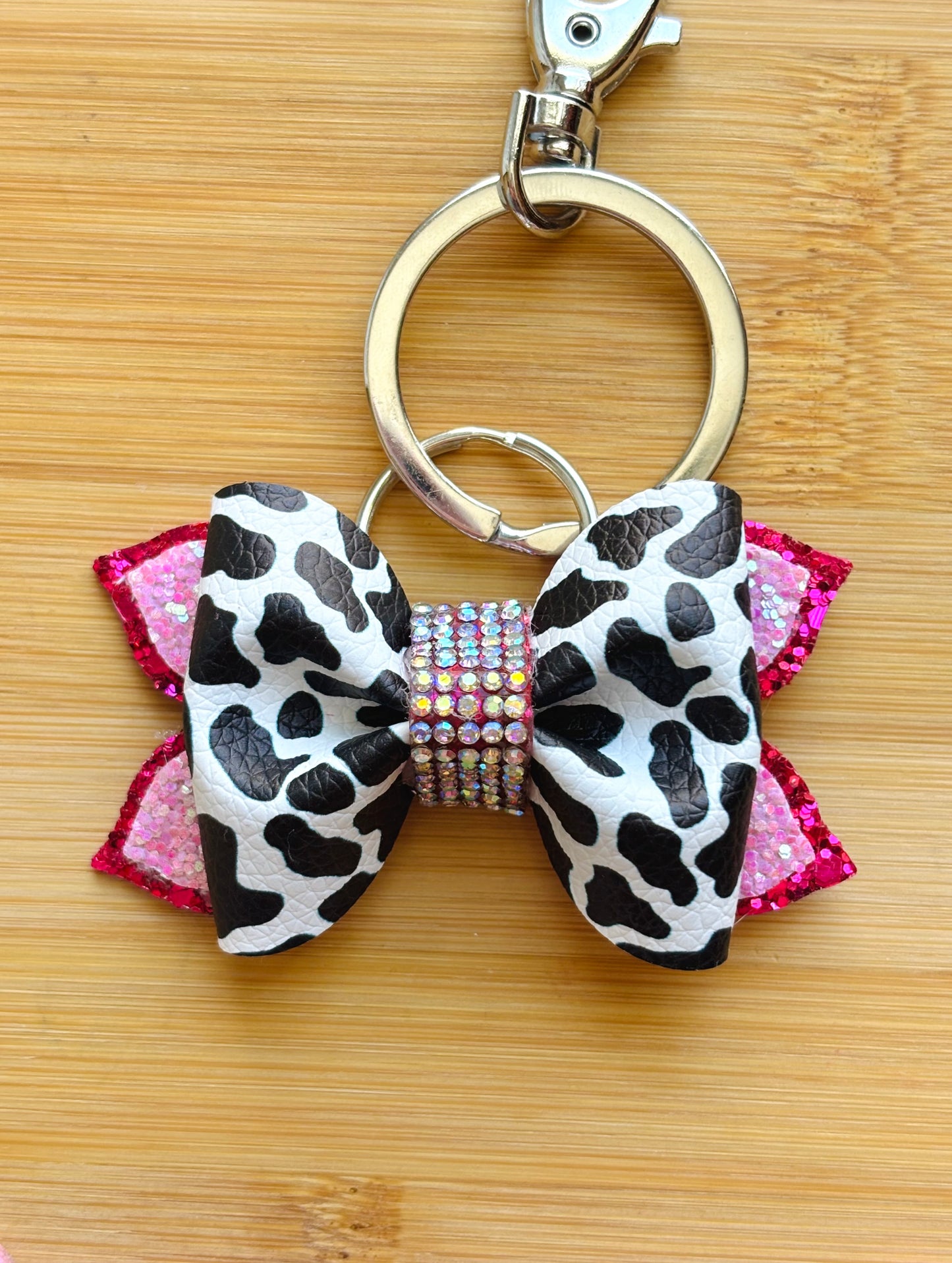 Mini Cow Print Bow Keychain | Cute Purse & Backpack Charm