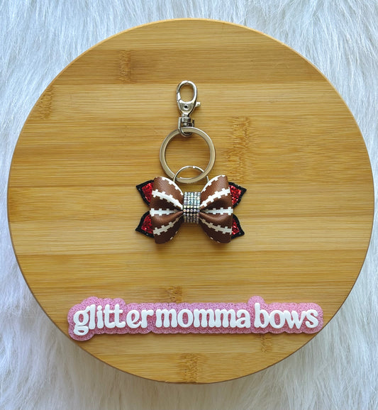Football Print Bow Keychain | 3-Inch Glitter Sports Bag Charm