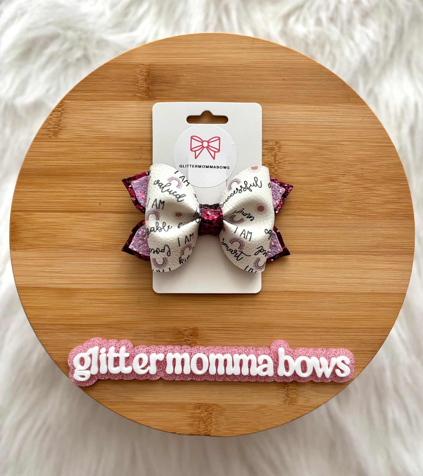 4" Rainbow Affirmation & Glitter Pinch Bow