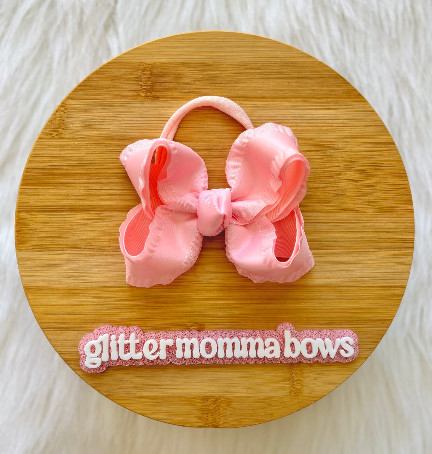 4” Pink Baby Boutique Bow on Nylon Headband | Soft Infant Headband | Toddler Hair Bow