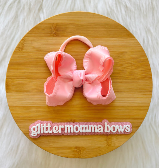 4” Pink Baby Boutique Bow on Nylon Headband | Soft Infant Headband | Toddler Hair Bow