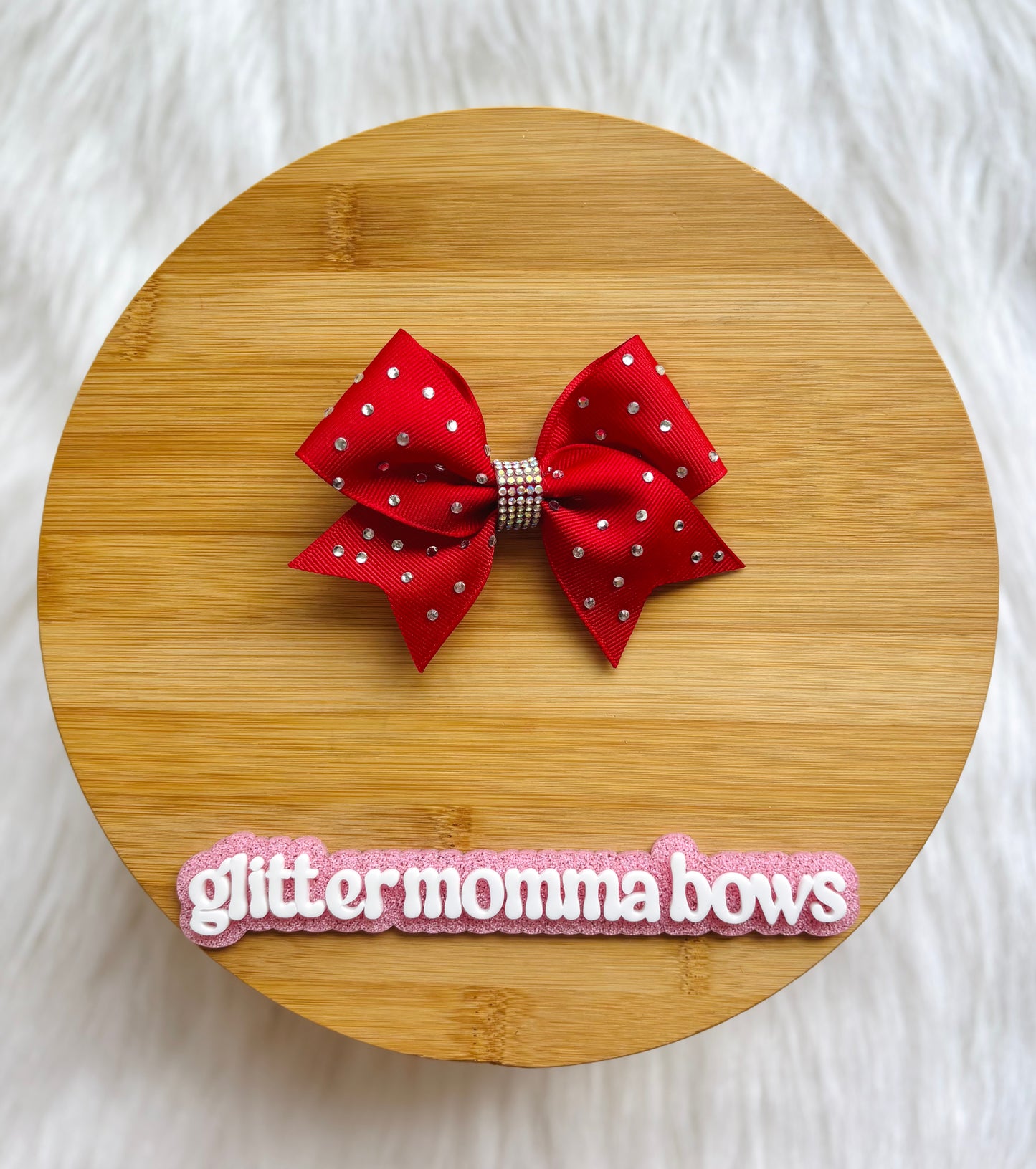 Red Rhinestone Cheer Bow – 4” Hair Bow