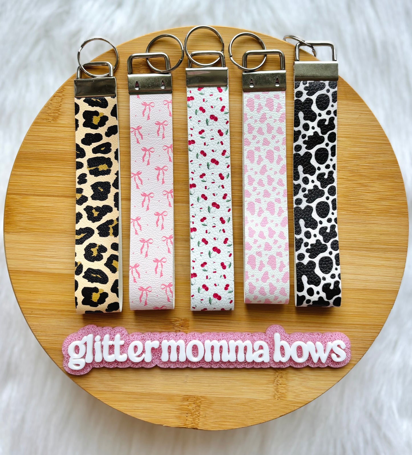 Cherry Wristlet Keychain Bracelet – Faux Leather Key Fob, Cute Keychain for Women, Mom Gift