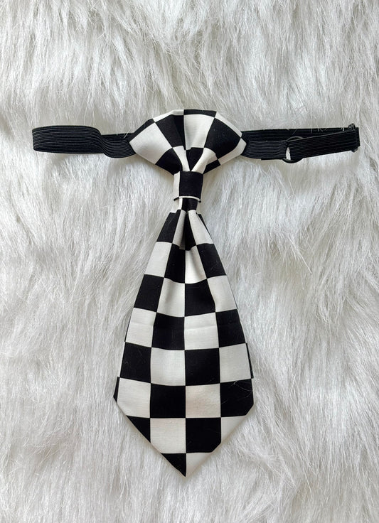 Black & White Checkerboard Dog Necktie | Adjustable
