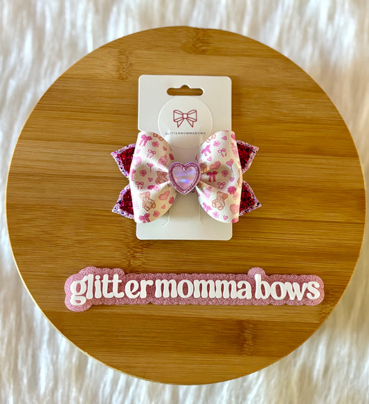 Pink Teddy Heart Pinch Bow Clip