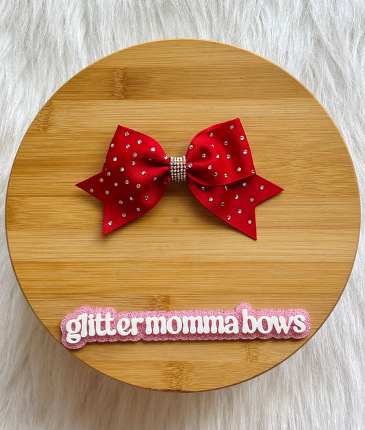 Red Rhinestone Cheer Bow – 6” Hair Bow