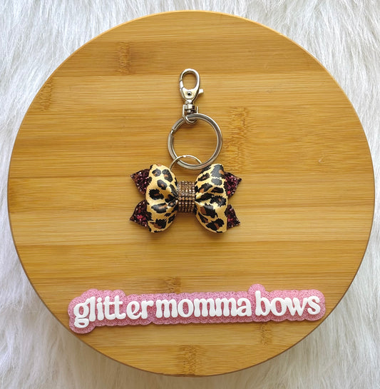 Leopard Print 3" Handmade Bow Keychain