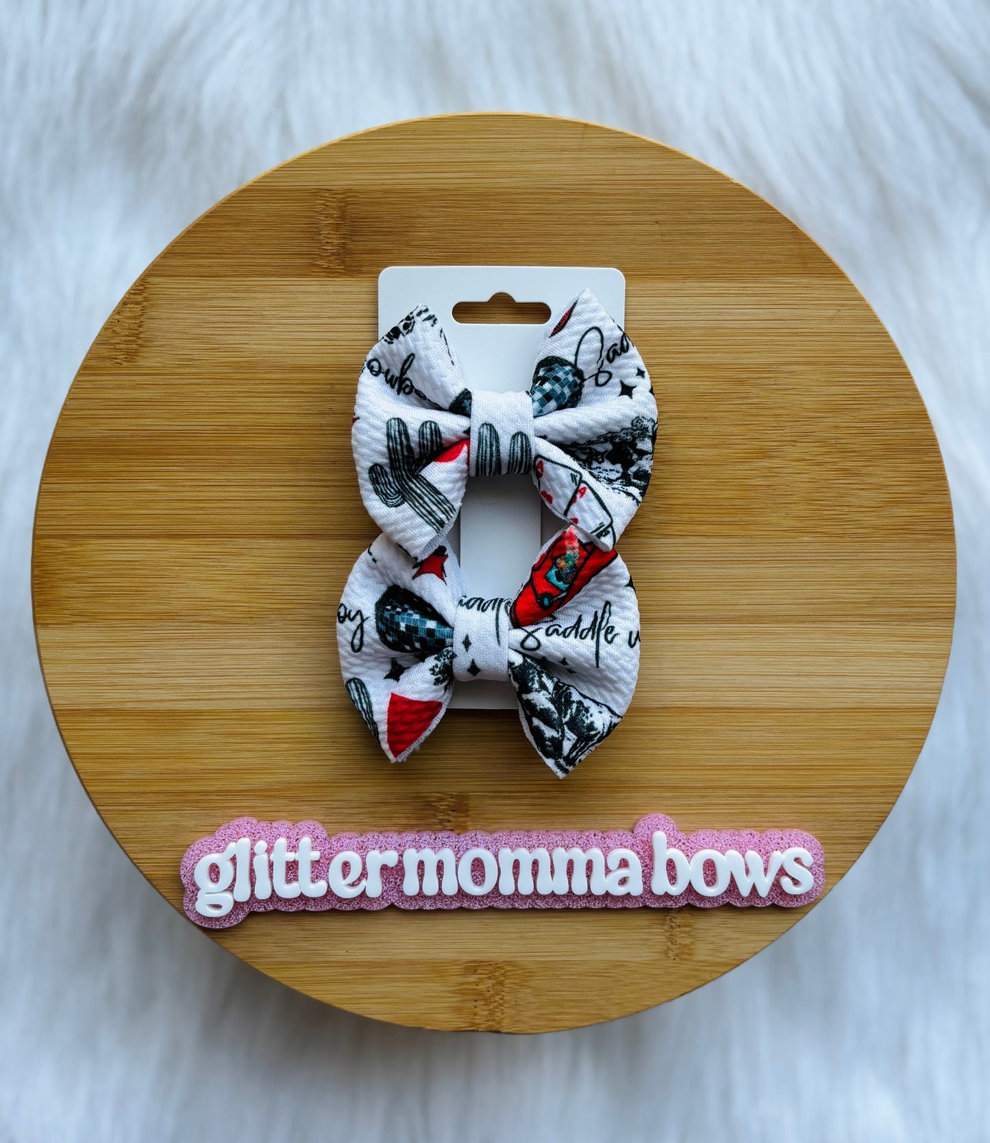 Western Disco Cowgirl Piggy Bow Set | Saddle Up Cactus & Disco Ball Hair Clips | Handcrafted Bullet Fabric Pigtail Bows for Girls