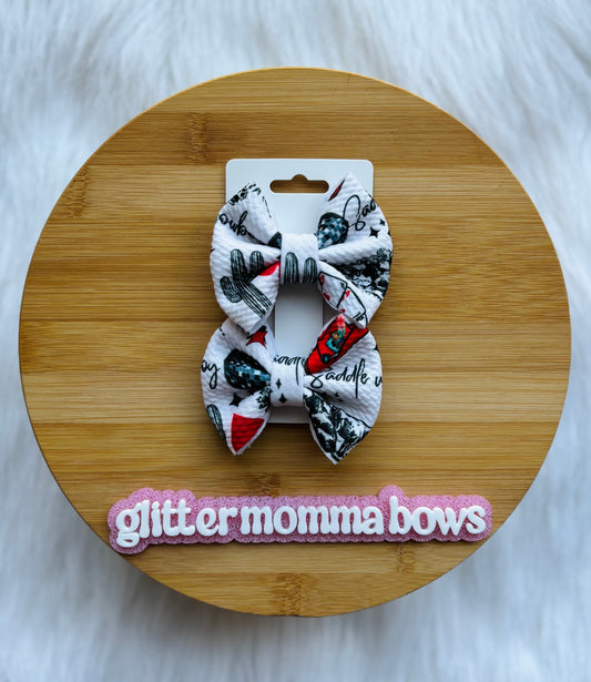 Western Disco Cowgirl Piggy Bow Set | Saddle Up Cactus & Disco Ball Hair Clips | Handcrafted Bullet Fabric Pigtail Bows for Girls